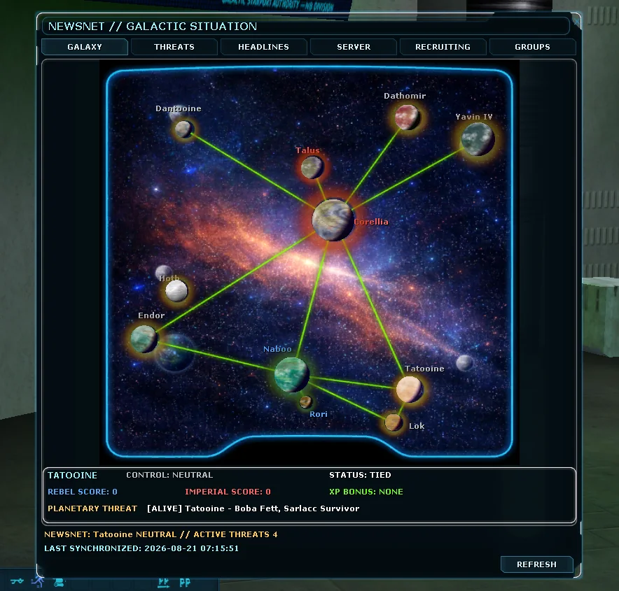 NewsNet Galactic Situation interface in SWG New Beginnings